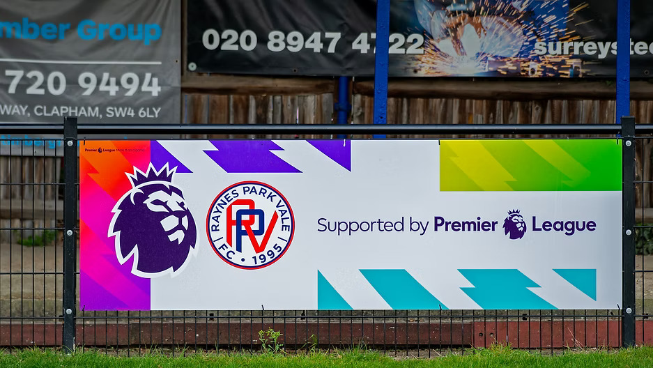 Pitchside advertising at Raynes Park Vale FC